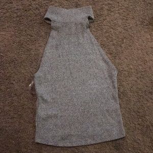 Grey ribbed mock neck tank top
